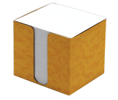 Poznámková kocka papierová   8,5x8,5x8,0cm biela, prešp.krabička žltá