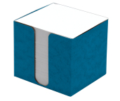 Poznámková kocka papierová   8,5x8,5x8,0cm biela, prešp.krabička modrá