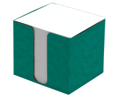 Poznámková kocka papierová   8,5x8,5x8,0cm biela, prešp.krabička zelená