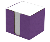 Poznámková kocka papierová   8,5x8,5x8,0cm biela, prešp.krabička fialová