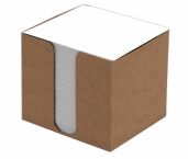Poznámková kocka papierová   8,5x8,5x8,0cm biela, prešp.krabička kraft