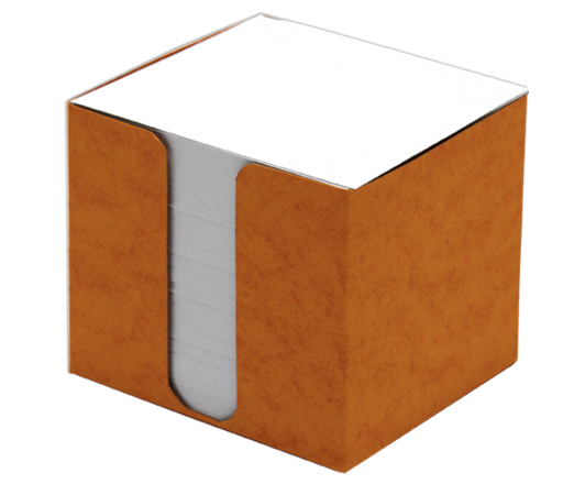Poznámková kocka papierová   8,5x8,5x8,0cm biela, prešp.krabička oranžová